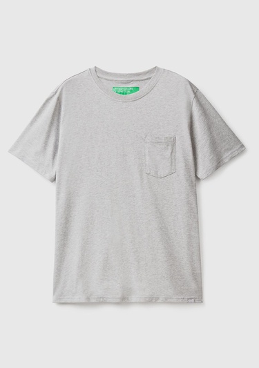  Erkek Gri Melanj %100 Koton Cepli T-Shirt