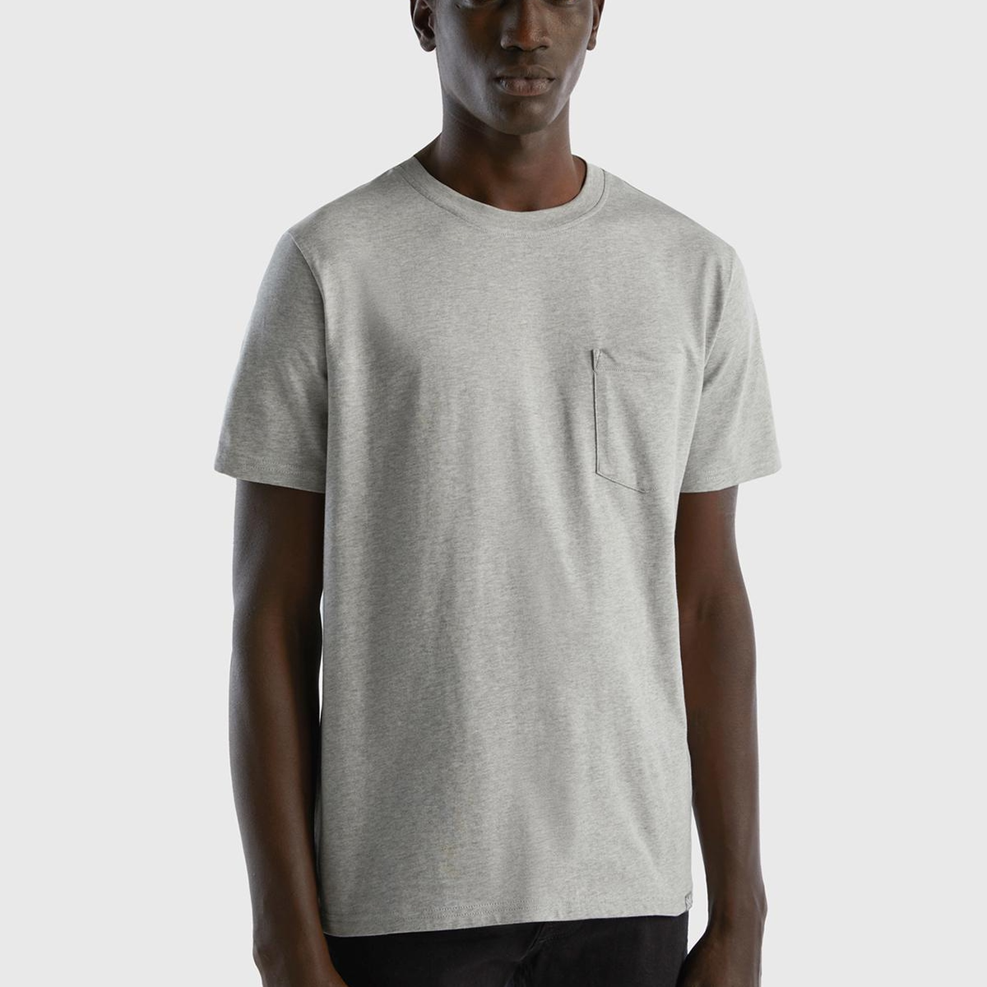 Erkek Gri Melanj %100 Koton Cepli T-Shirt