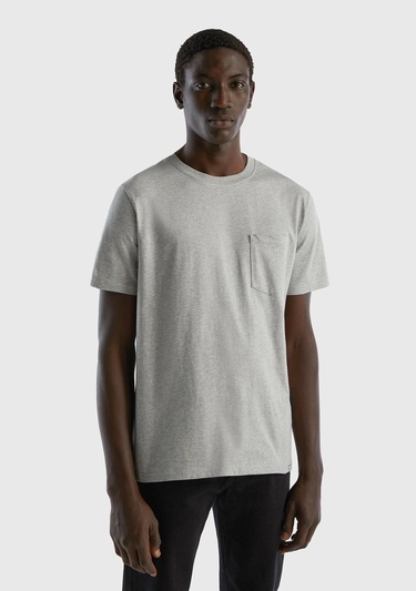  Erkek Gri Melanj %100 Koton Cepli T-Shirt