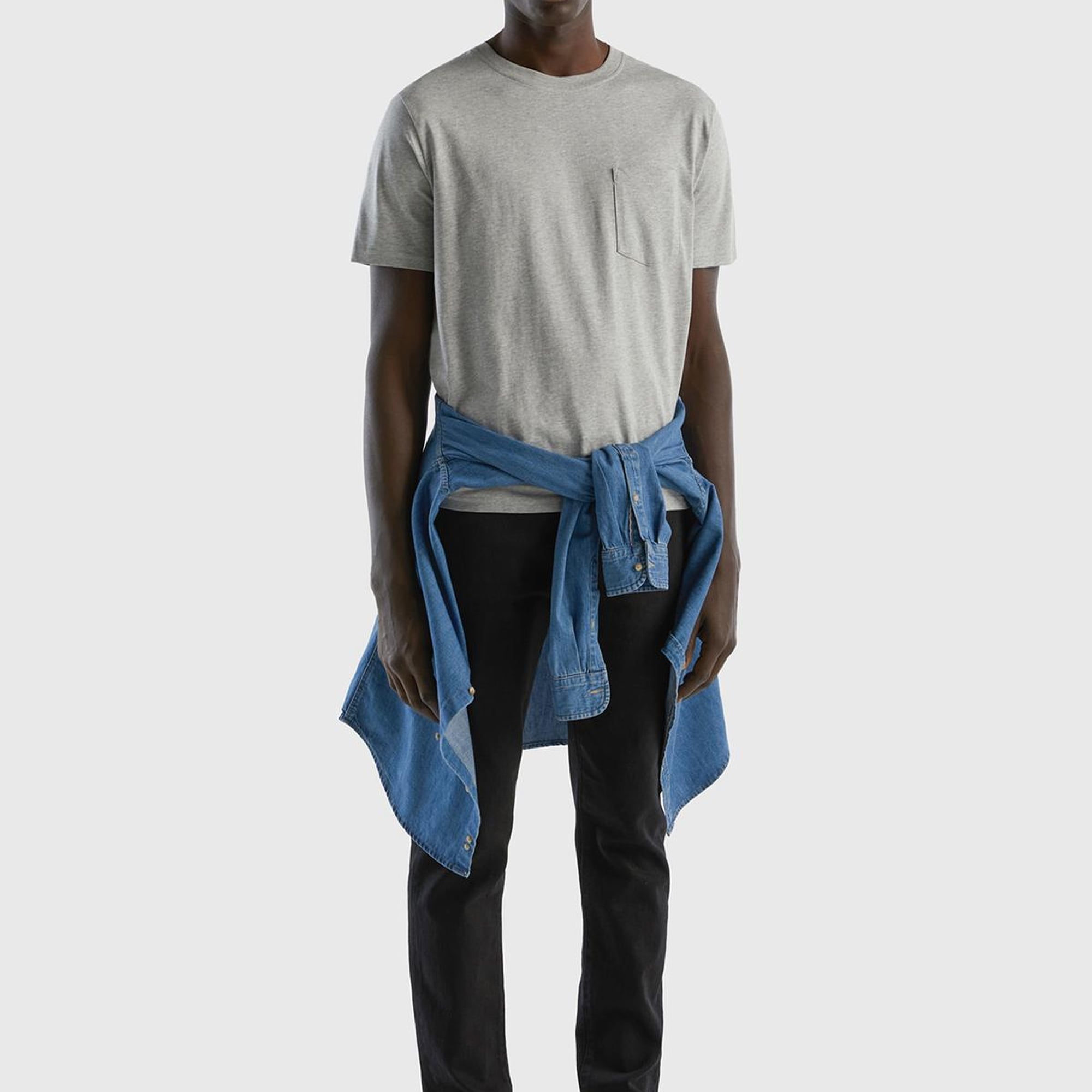 Erkek Gri Melanj %100 Koton Cepli T-Shirt