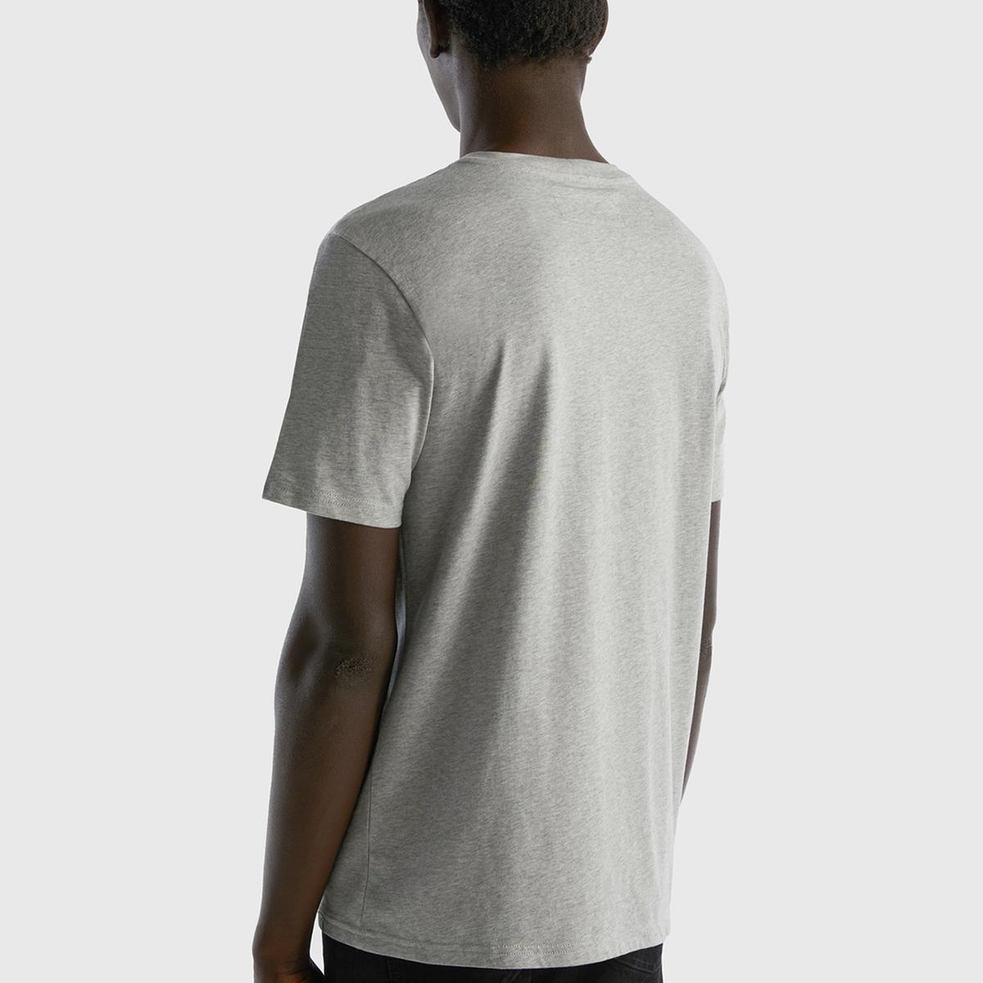 Erkek Gri Melanj %100 Koton Cepli T-Shirt