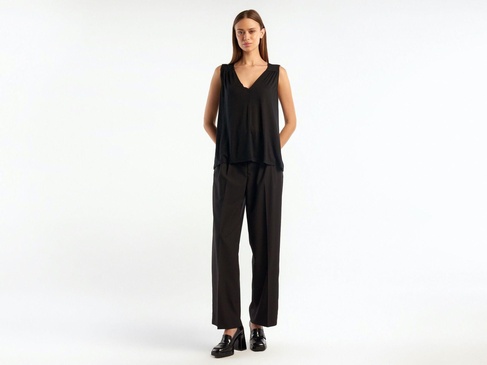  Kadın Siyah %100 Liyosel V Yaka T-Shirt