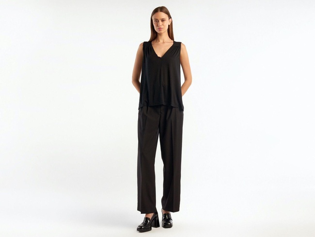  Kadın Siyah %100 Liyosel V Yaka T-Shirt