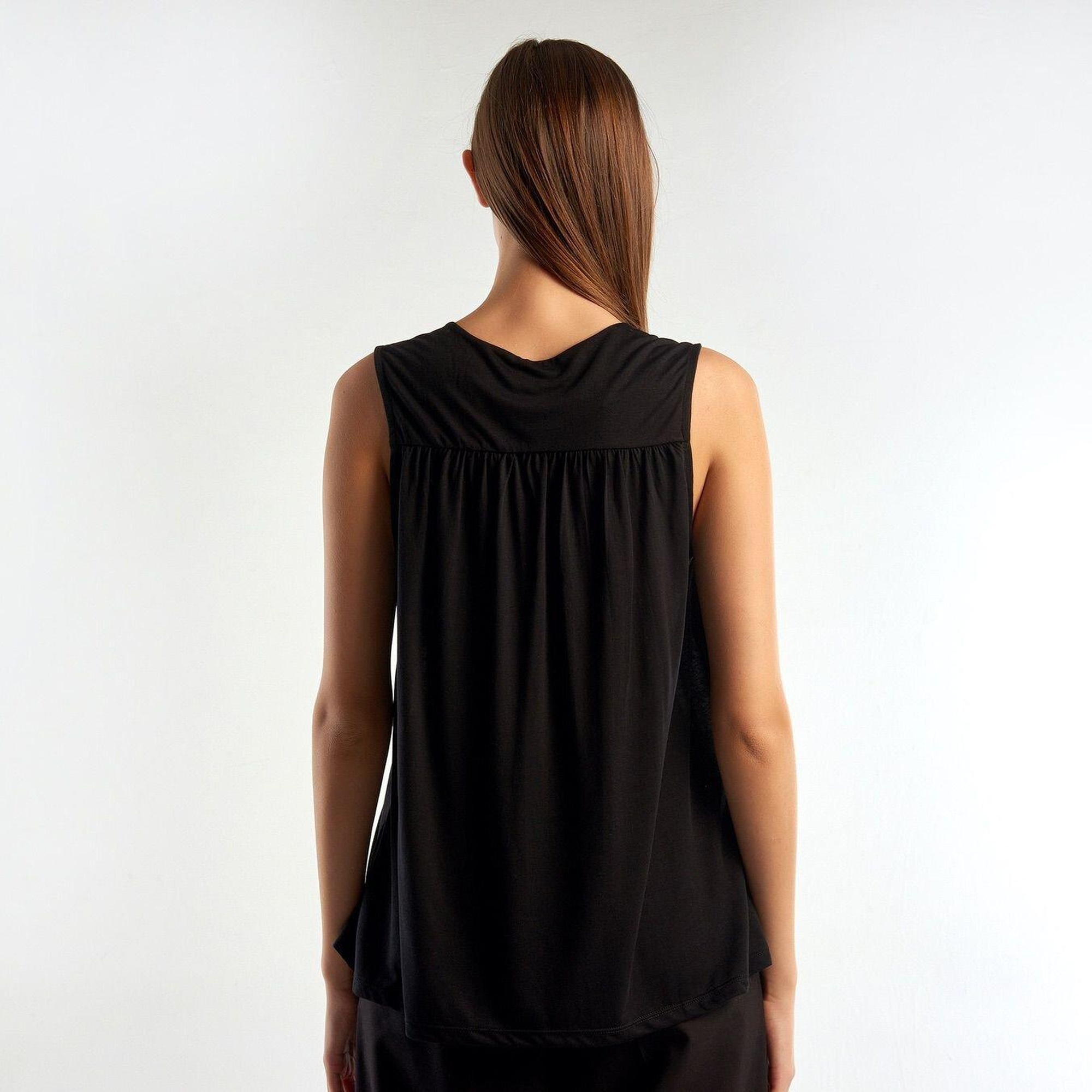 Kadın Siyah %100 Liyosel V Yaka T-Shirt