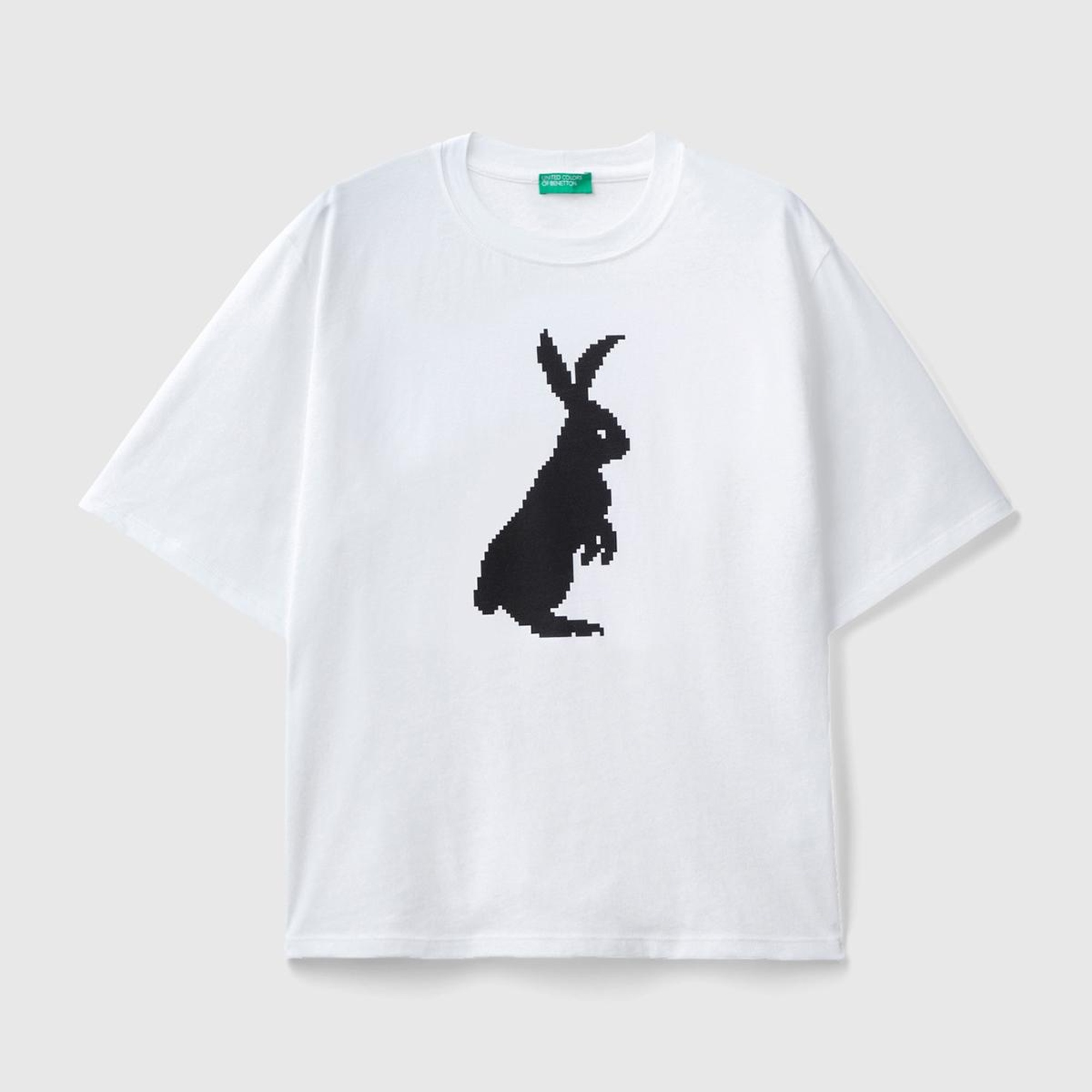 Kadın Beyaz %100 Koton Tavşan Baskılı T-Shirt