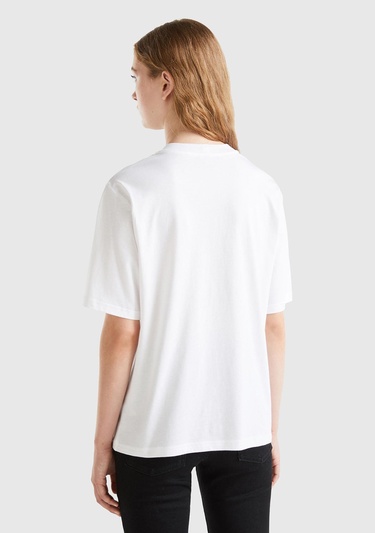  Kadın Beyaz %100 Koton Tavşan Baskılı T-Shirt