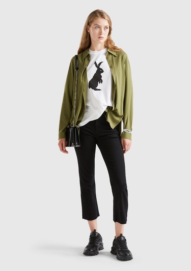  Kadın Beyaz %100 Koton Tavşan Baskılı T-Shirt