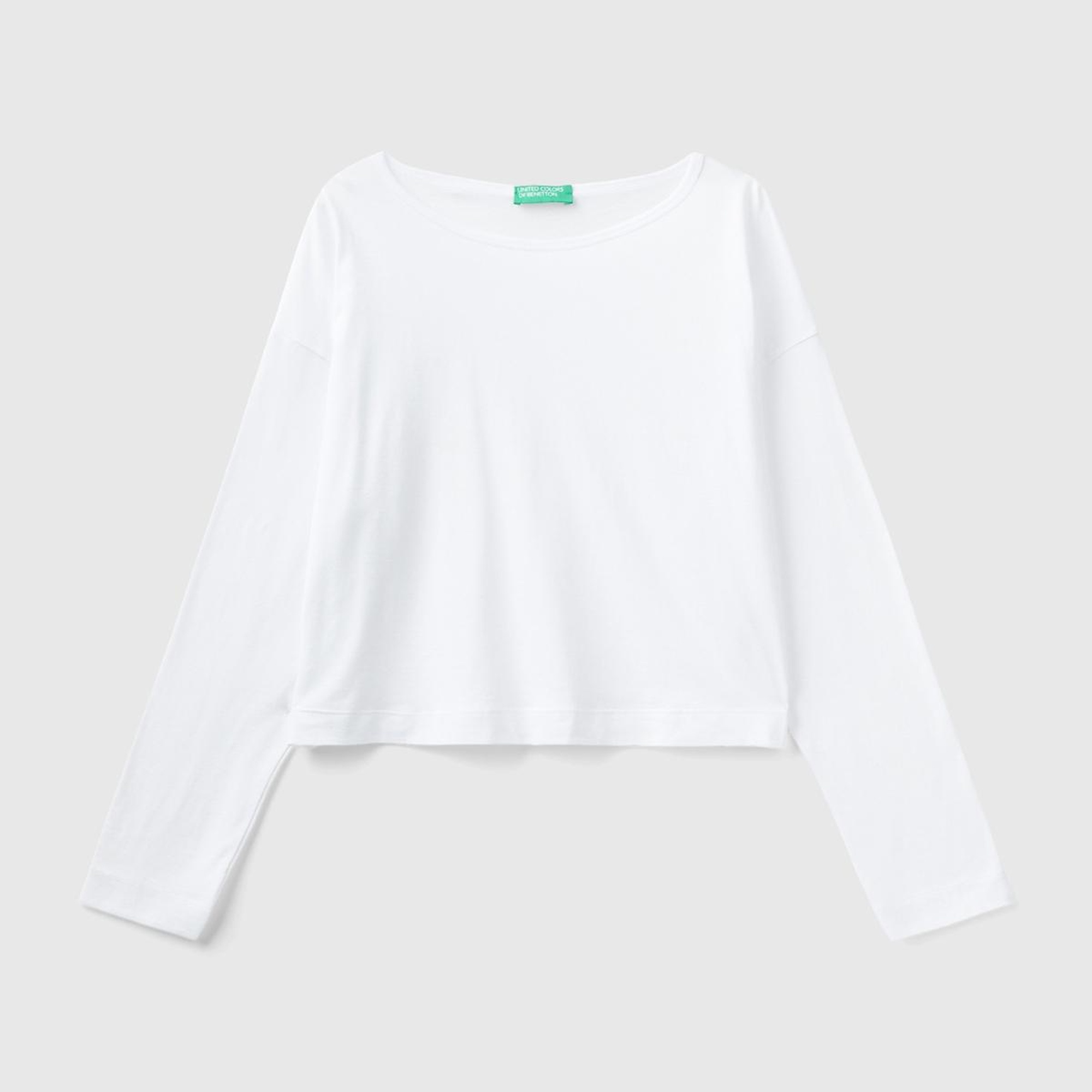 Kadın Beyaz %100 Koton Boxy Fit Uzun Kollu T-Shirt