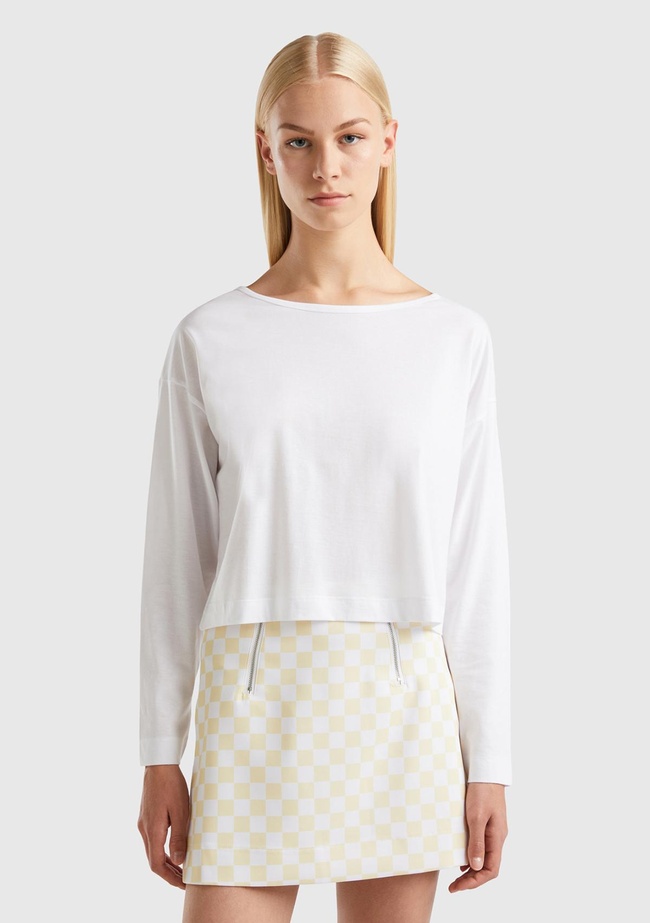  Kadın Beyaz %100 Koton Boxy Fit Uzun Kollu T-Shirt