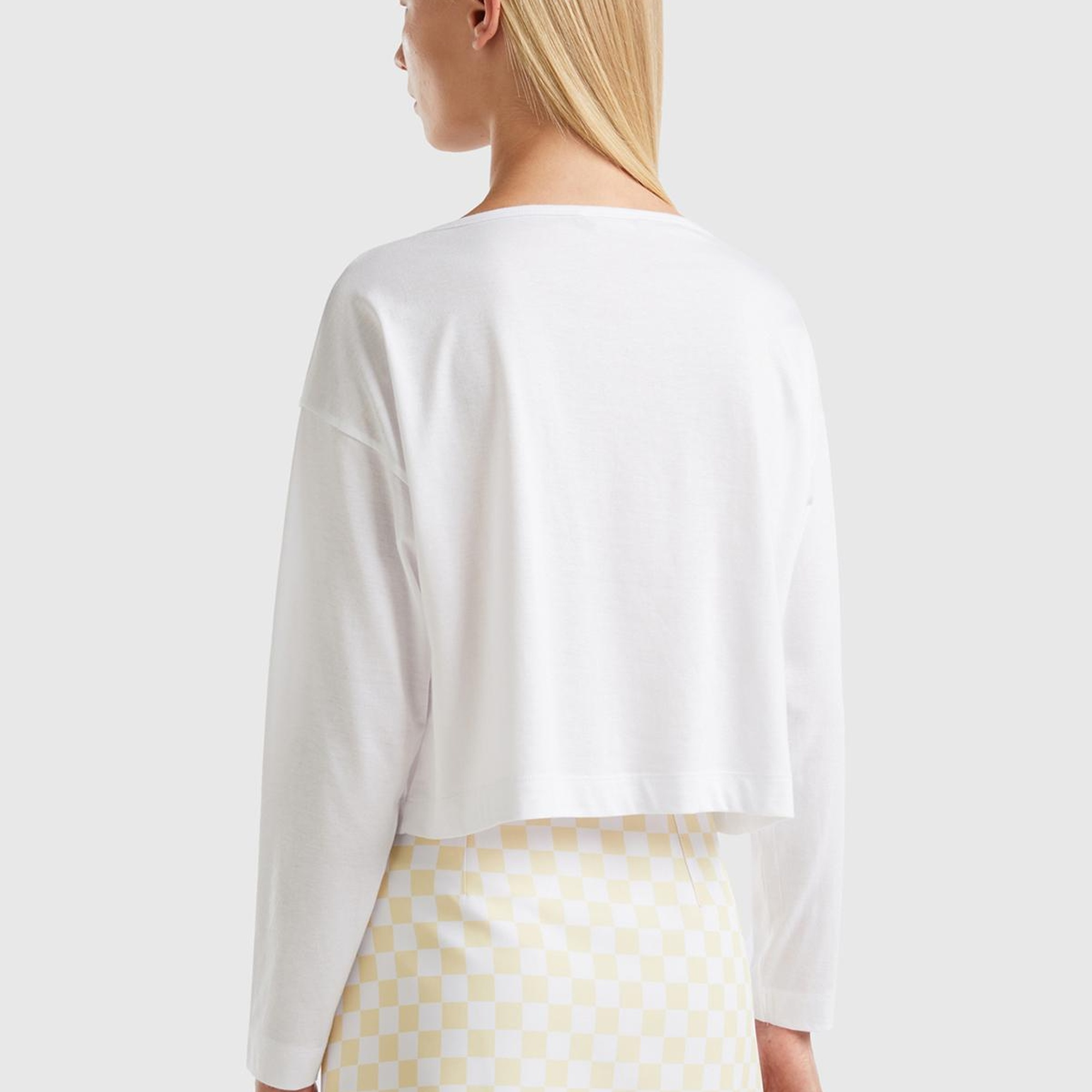 Kadın Beyaz %100 Koton Boxy Fit Uzun Kollu T-Shirt