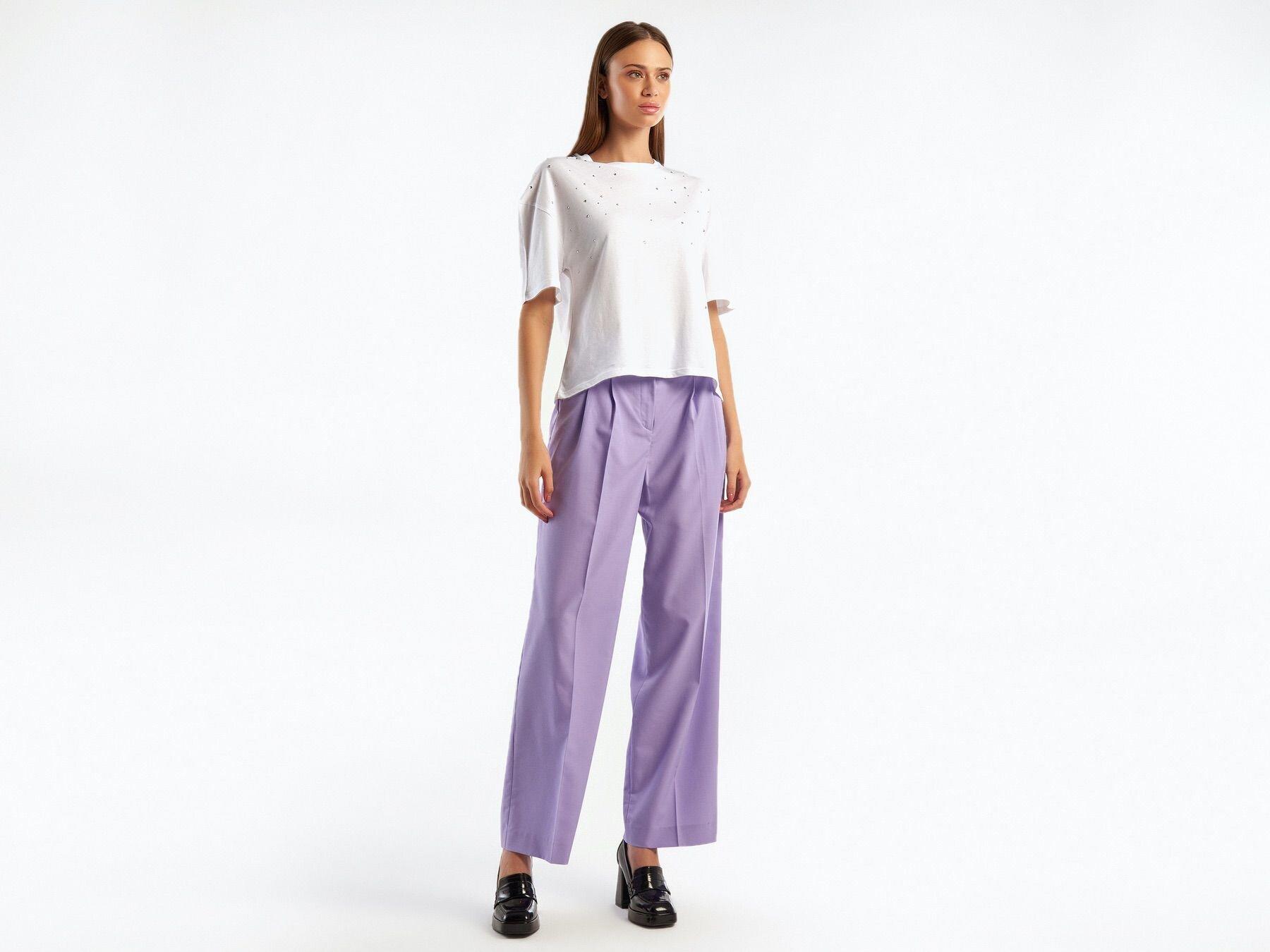  Kadın Beyaz %100 Pamuk Bisiklet Yaka Taşlı Tshirt