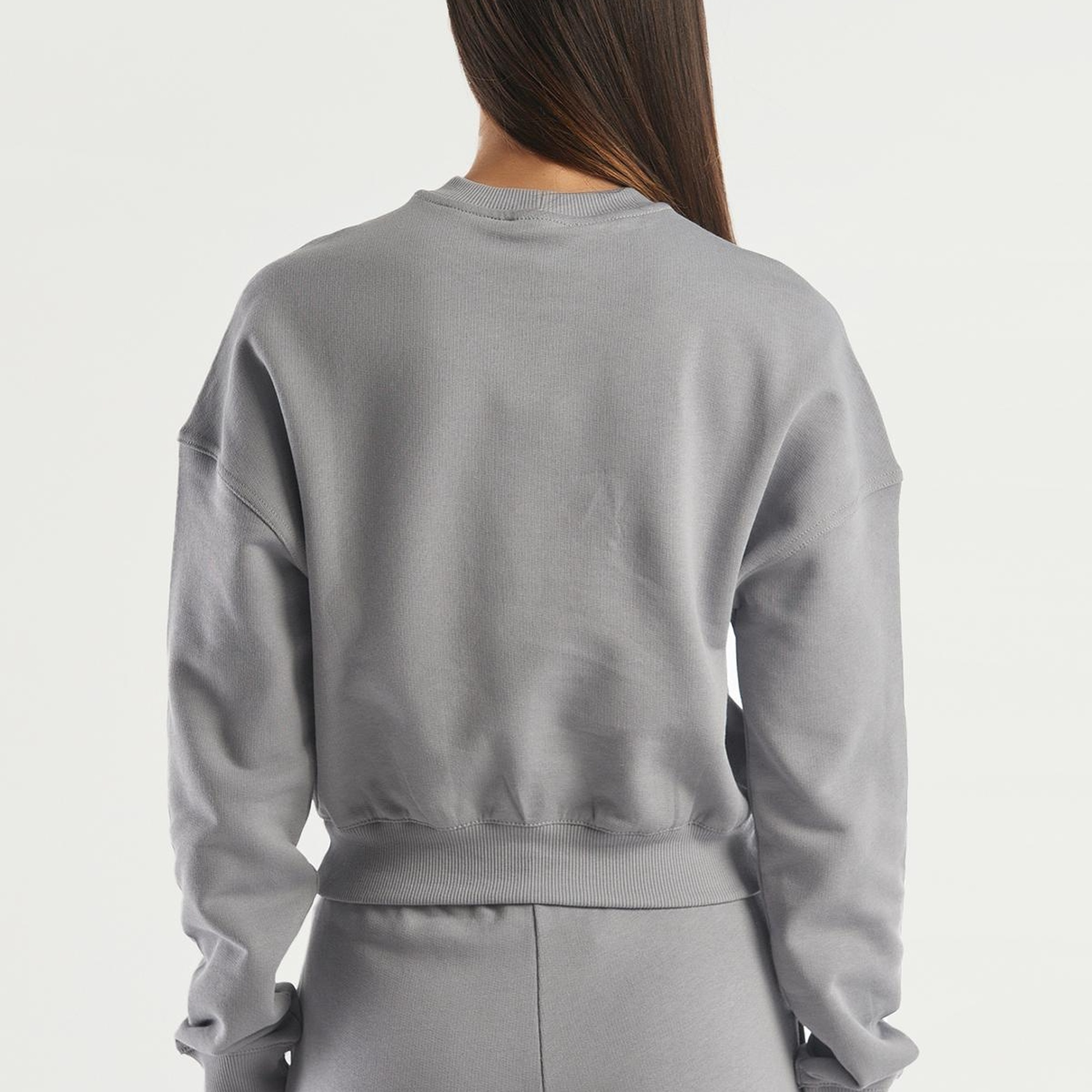 Kadın Açık Gri %100 Koton Rahat Kalıp Logolu Sweatshirt