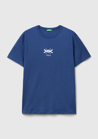  Erkek Denim Logo Baskılı Organik Pamuklu Tshirt