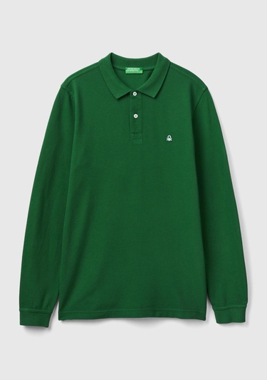  Erkek Koyu Yeşil Uzun Kol Polo Tshirt