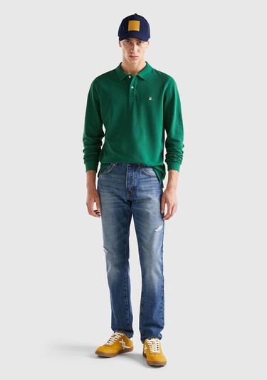  Erkek Koyu Yeşil Uzun Kol Polo Tshirt