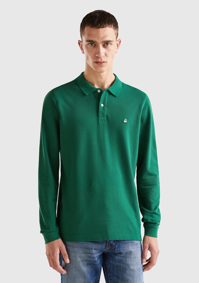  Erkek Koyu Yeşil Uzun Kol Polo Tshirt