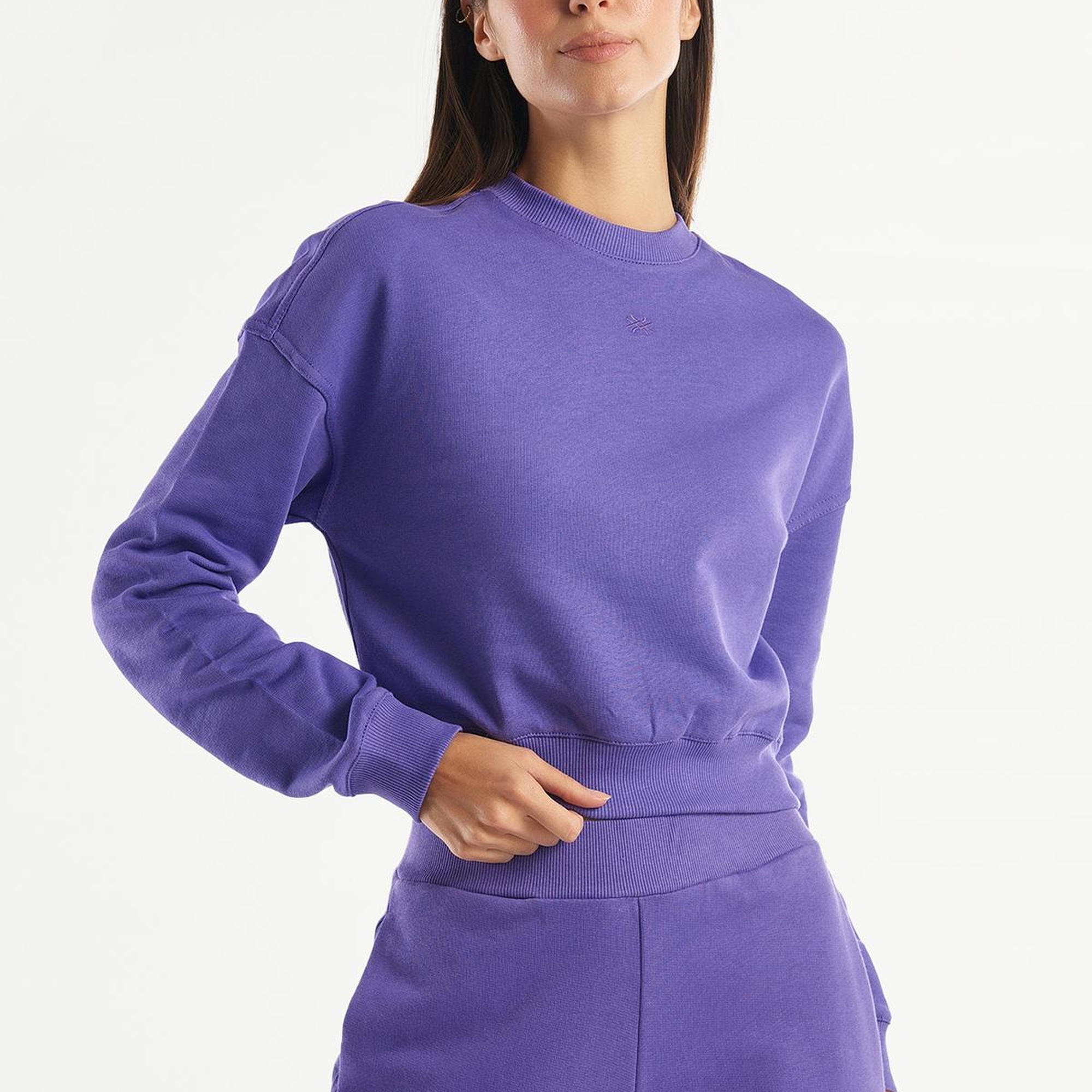 Kadın Mor %100 Koton Rahat Kalıp Logolu Sweatshirt