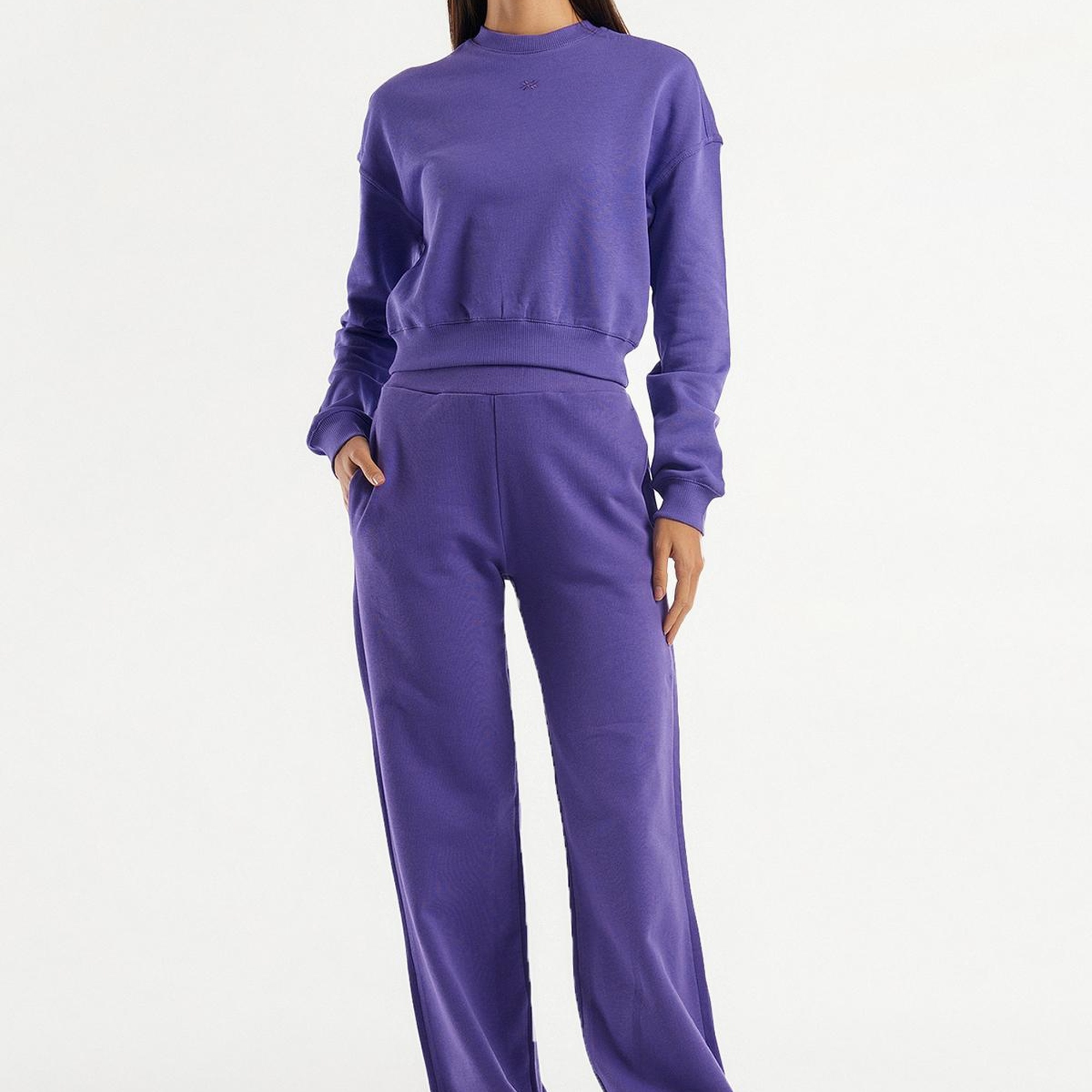 Kadın Mor %100 Koton Rahat Kalıp Logolu Sweatshirt