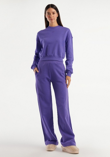  Kadın Mor %100 Koton Rahat Kalıp Logolu Sweatshirt