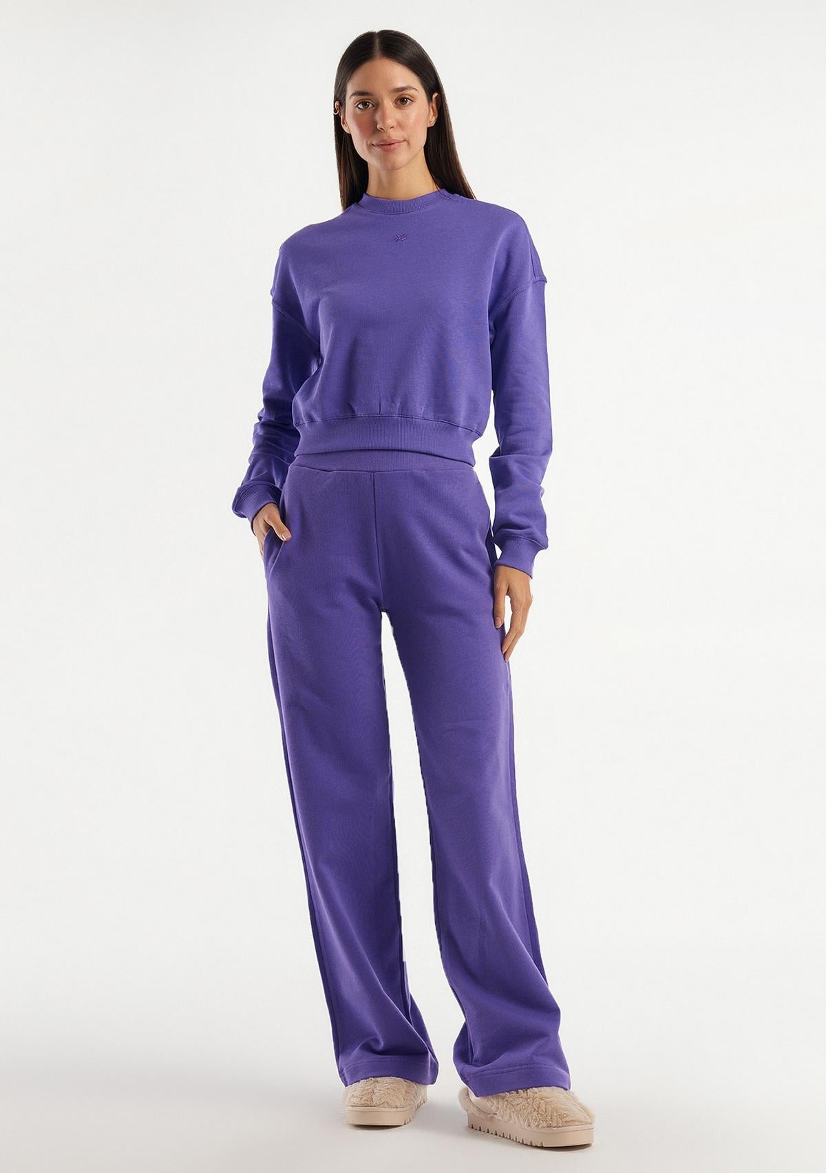  Kadın Mor %100 Koton Rahat Kalıp Logolu Sweatshirt