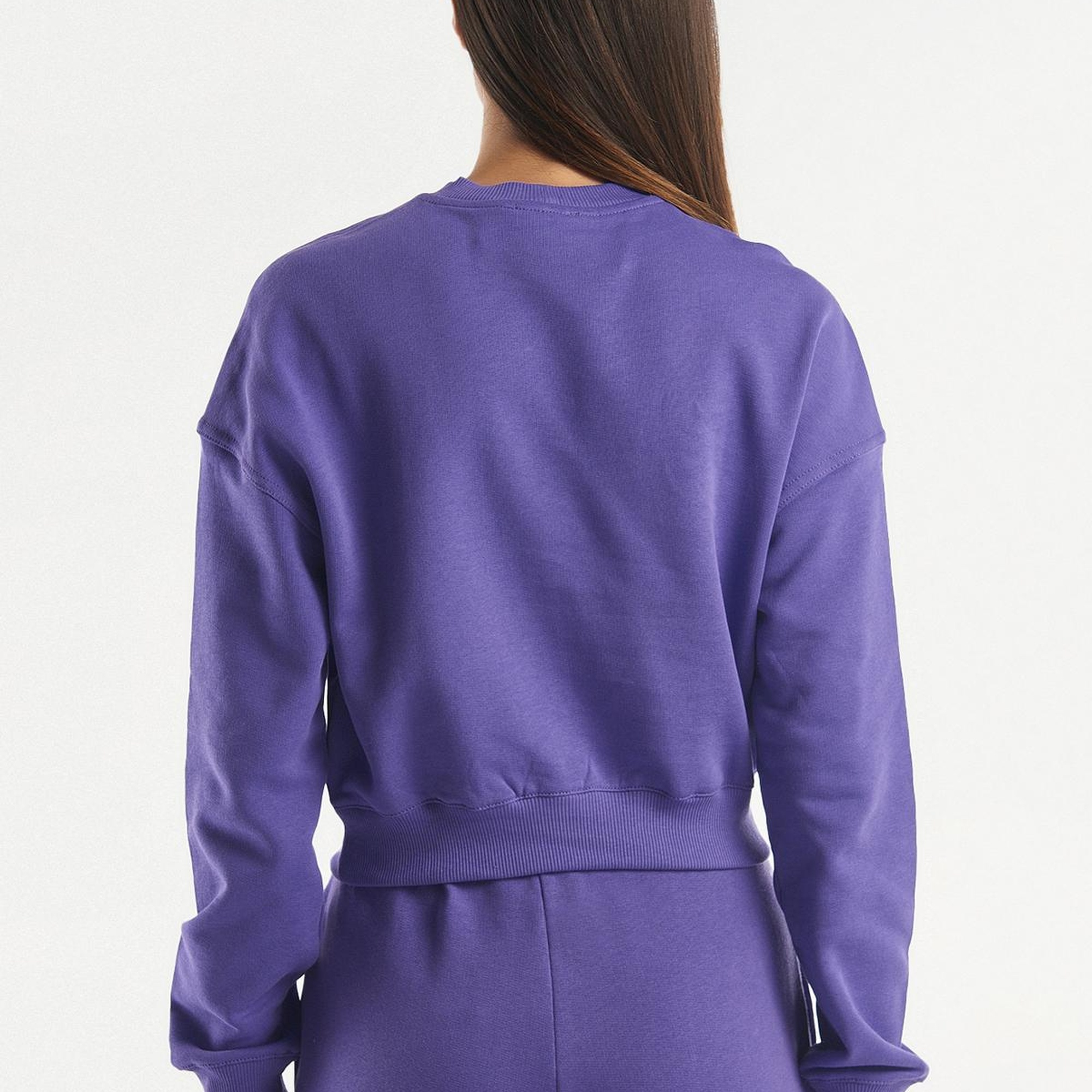 Kadın Mor %100 Koton Rahat Kalıp Logolu Sweatshirt