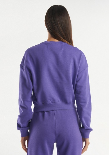  Kadın Mor %100 Koton Rahat Kalıp Logolu Sweatshirt