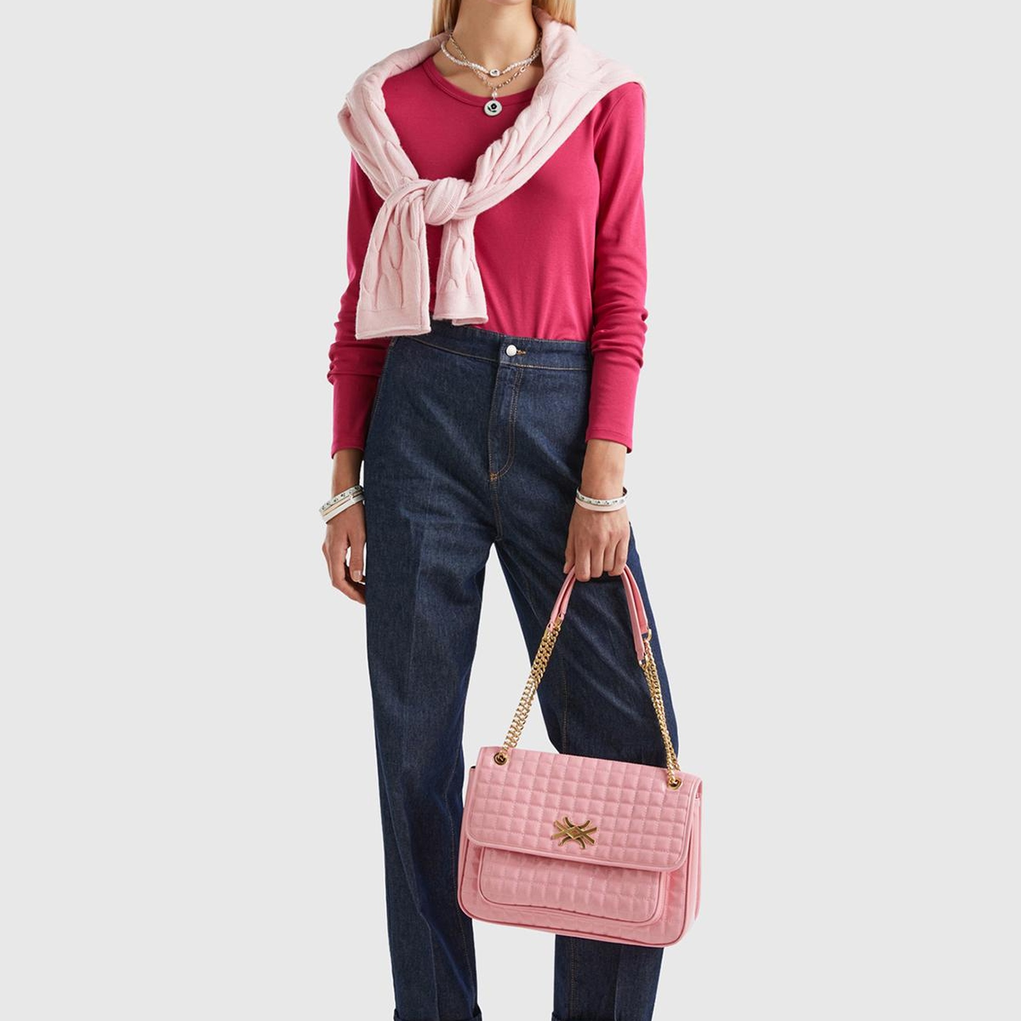 Kadın Koyu Fuşya Basic Bisiklet Yaka Uzun Kollu Tshirt