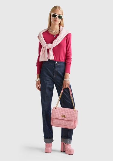  Kadın Koyu Fuşya Basic Bisiklet Yaka Uzun Kollu Tshirt