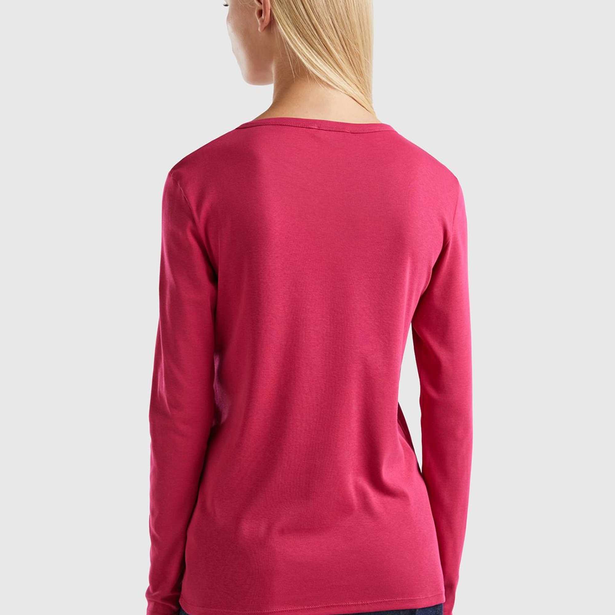 Kadın Koyu Fuşya Basic Bisiklet Yaka Uzun Kollu Tshirt