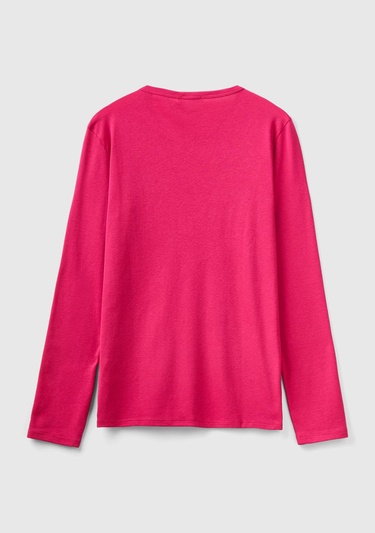  Kadın Koyu Fuşya Basic Bisiklet Yaka Uzun Kollu Tshirt