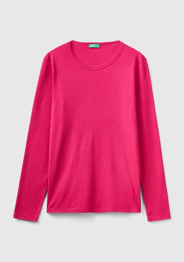  Kadın Koyu Fuşya Basic Bisiklet Yaka Uzun Kollu Tshirt