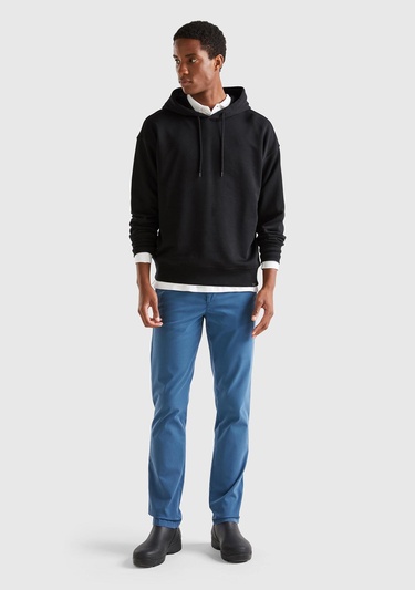  Erkek Siyah %100 Koton Kapşonlu Sweatshirt