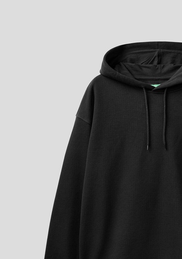  Erkek Siyah %100 Koton Kapşonlu Sweatshirt