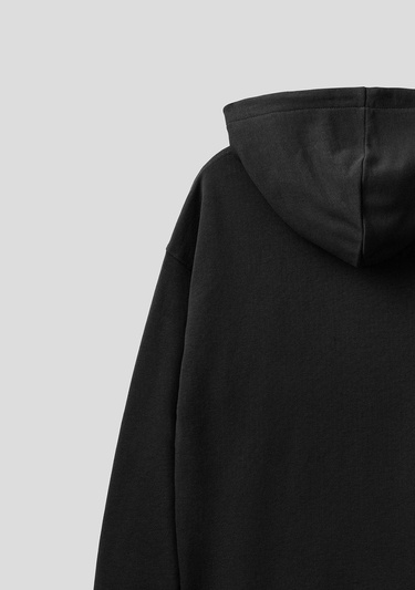  Erkek Siyah %100 Koton Kapşonlu Sweatshirt