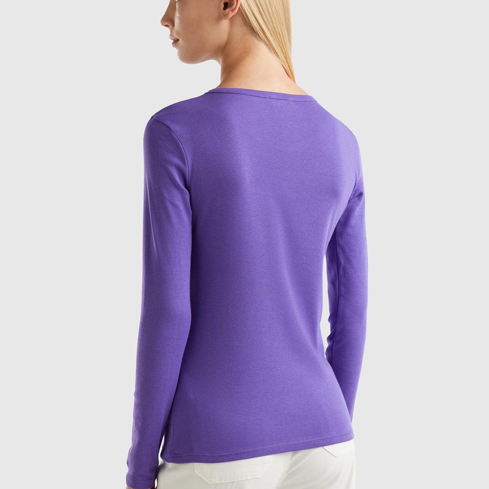 Kadın Mor Basic Bisiklet Yaka Uzun Kollu Tshirt