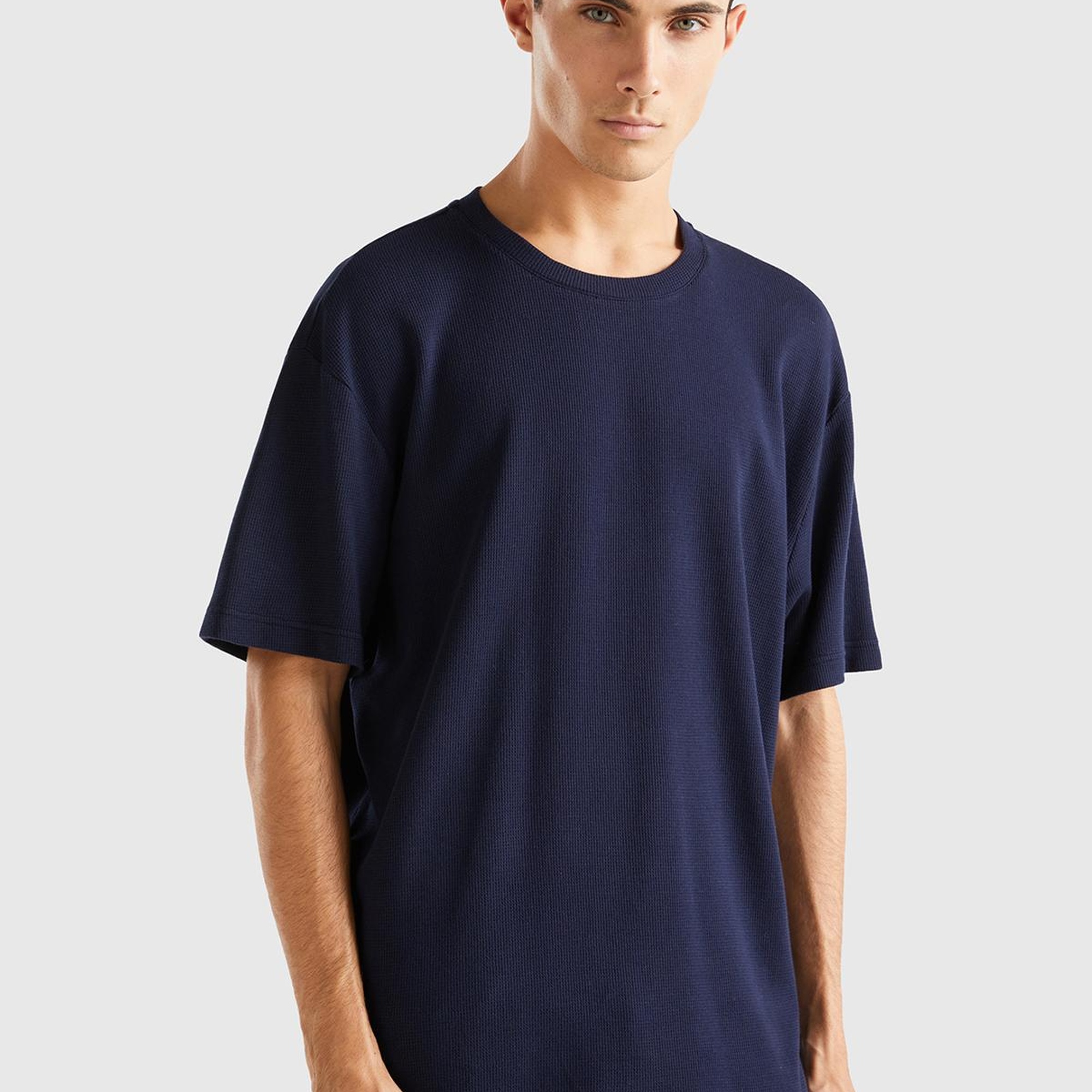 Erkek Lacivert %100 Koton Waffle T-Shirt