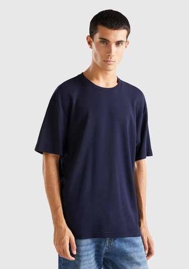  Erkek Lacivert %100 Koton Waffle T-Shirt