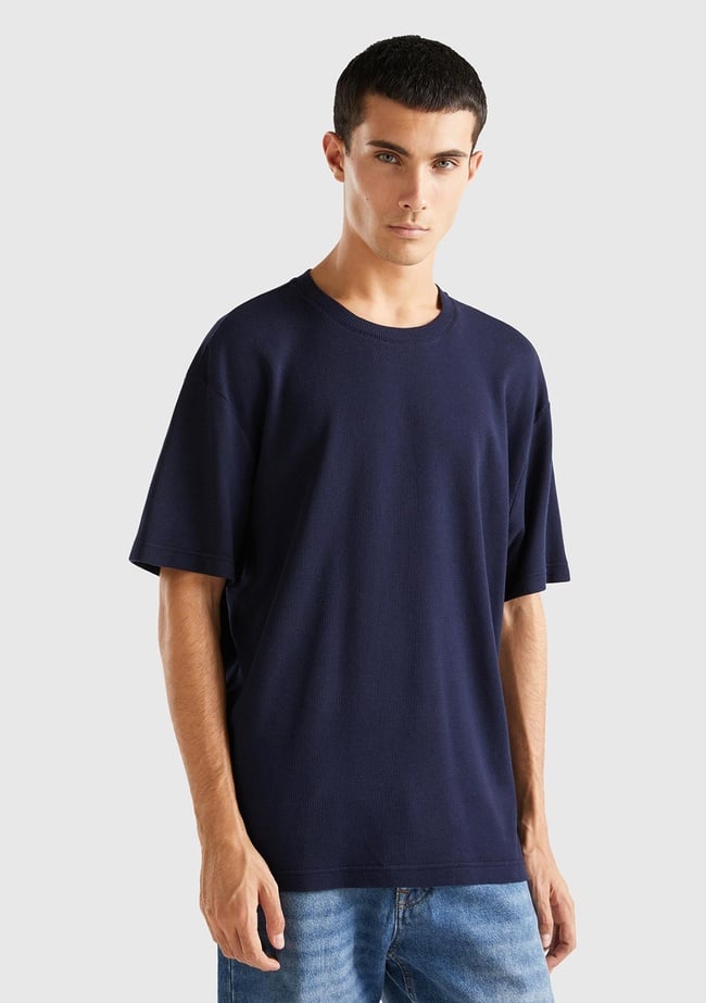  Erkek Lacivert %100 Koton Waffle T-Shirt