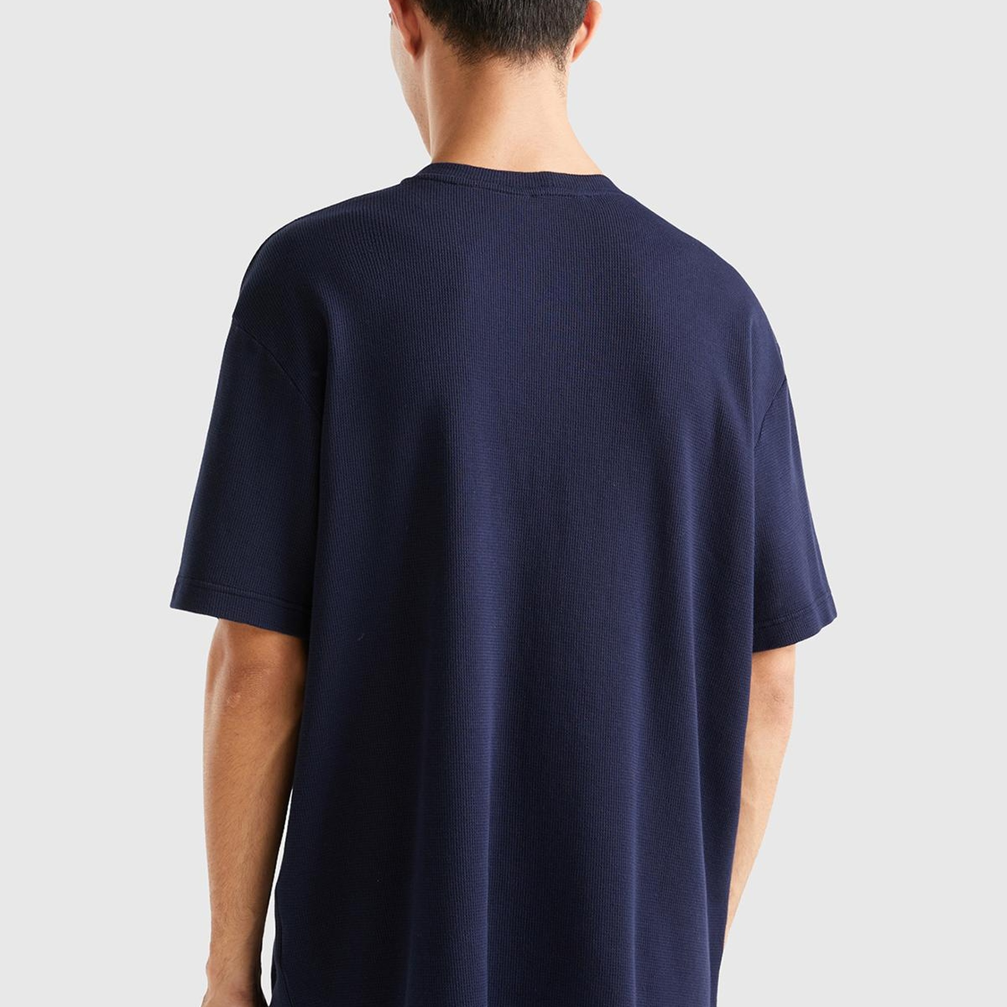 Erkek Lacivert %100 Koton Waffle T-Shirt