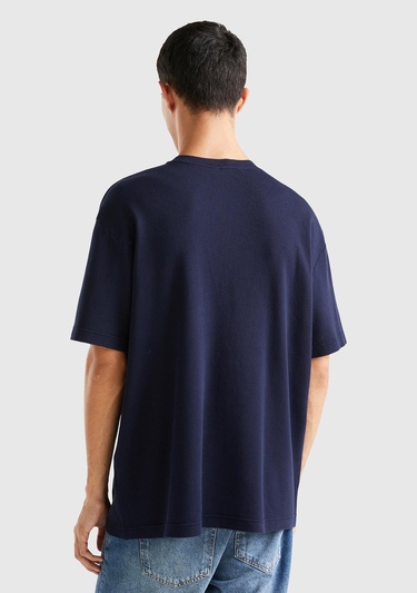  Erkek Lacivert %100 Koton Waffle T-Shirt