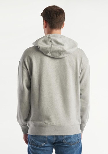  Erkek Gri Melanj Be Unique Baskılı Kapşonlu Sweatshirt