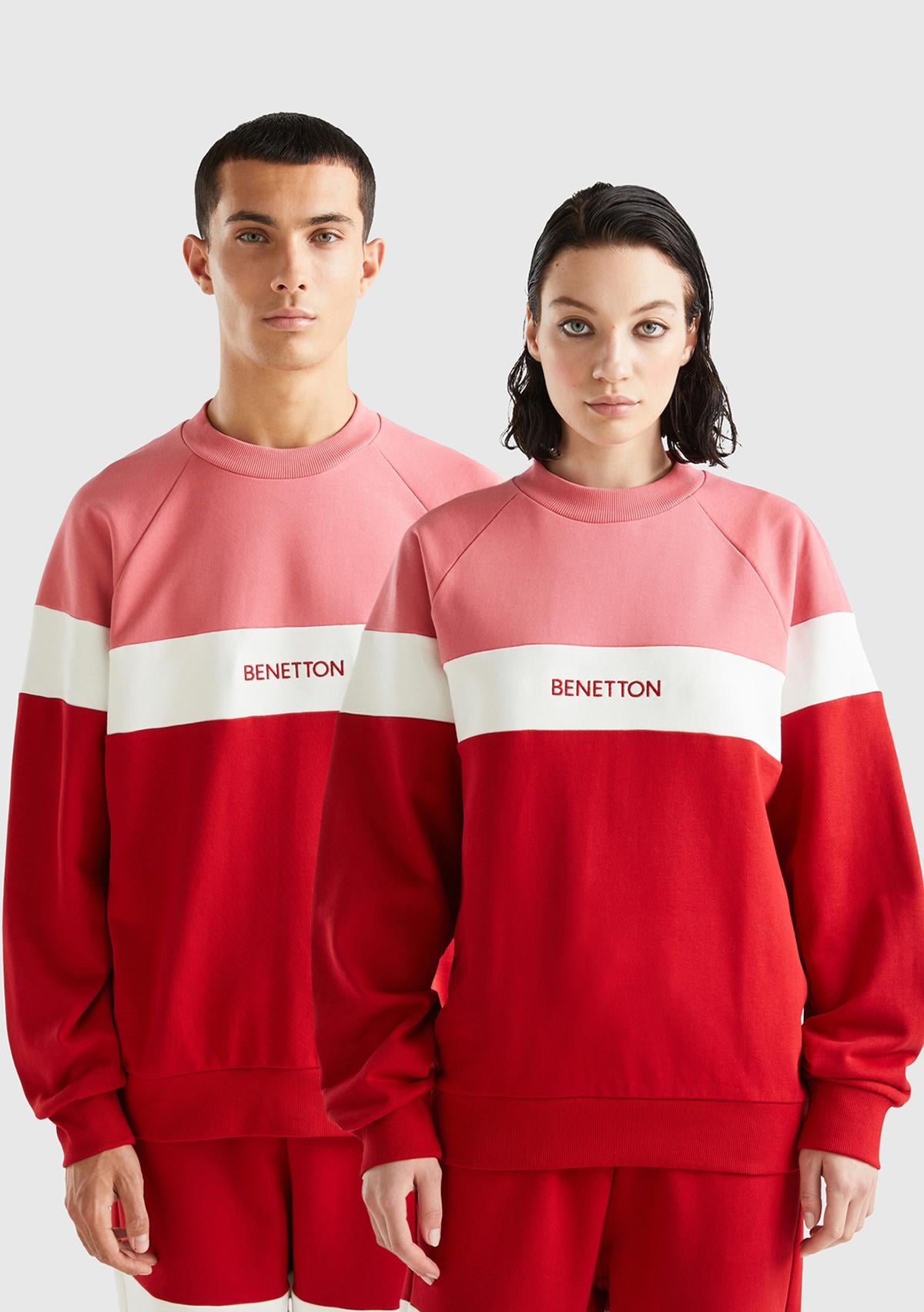 Unisex Vişne Çürüğü %100 Koton Renk Bloklu Sweatshirt