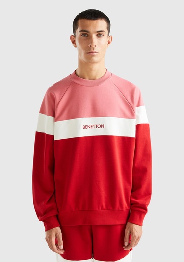 Unisex Vişne Çürüğü %100 Koton Renk Bloklu Sweatshirt