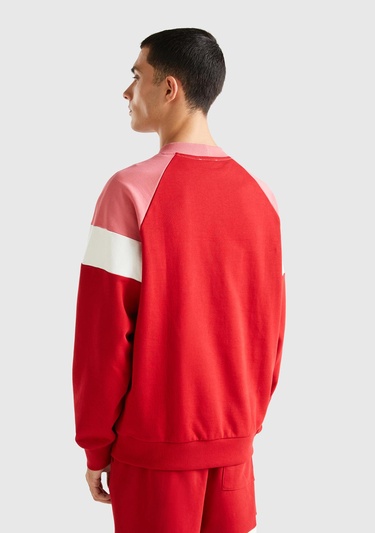  Unisex Vişne Çürüğü %100 Koton Renk Bloklu Sweatshirt