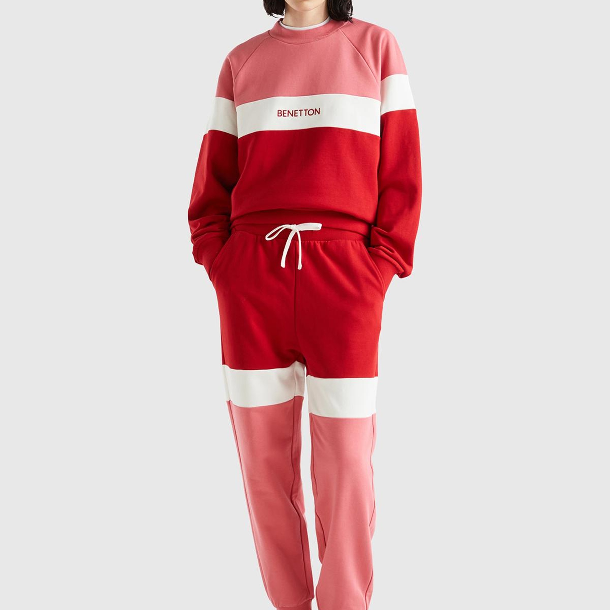 Unisex Vişne Çürüğü %100 Koton Renk Bloklu Sweatshirt