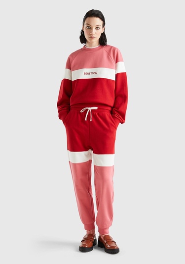  Unisex Vişne Çürüğü %100 Koton Renk Bloklu Sweatshirt