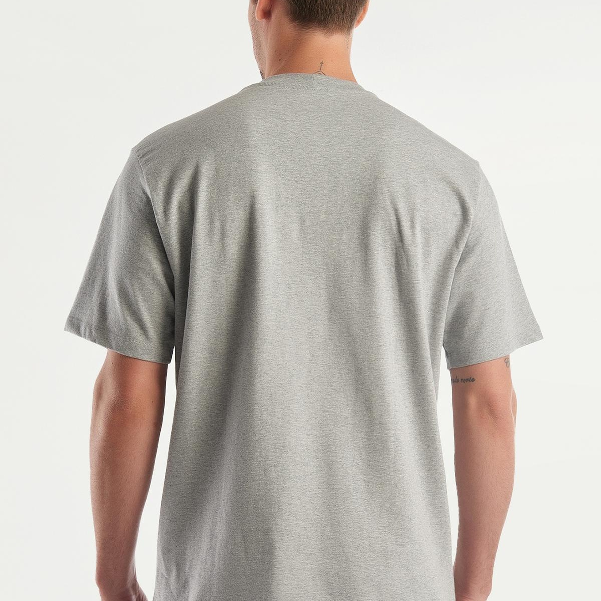 Erkek Gri Melanj %100 Koton Slogan Baskılı T-Shirt