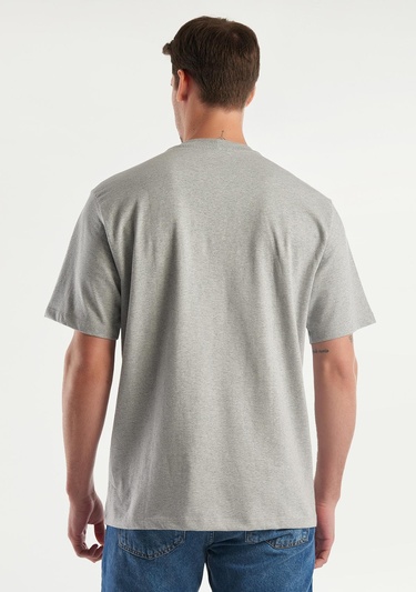  Erkek Gri Melanj %100 Koton Slogan Baskılı T-Shirt