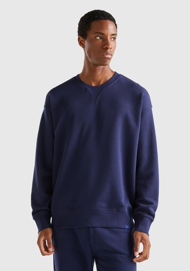  Erkek Lacivert %100 Koton Bisiklet Yaka Basic Sweatshirt