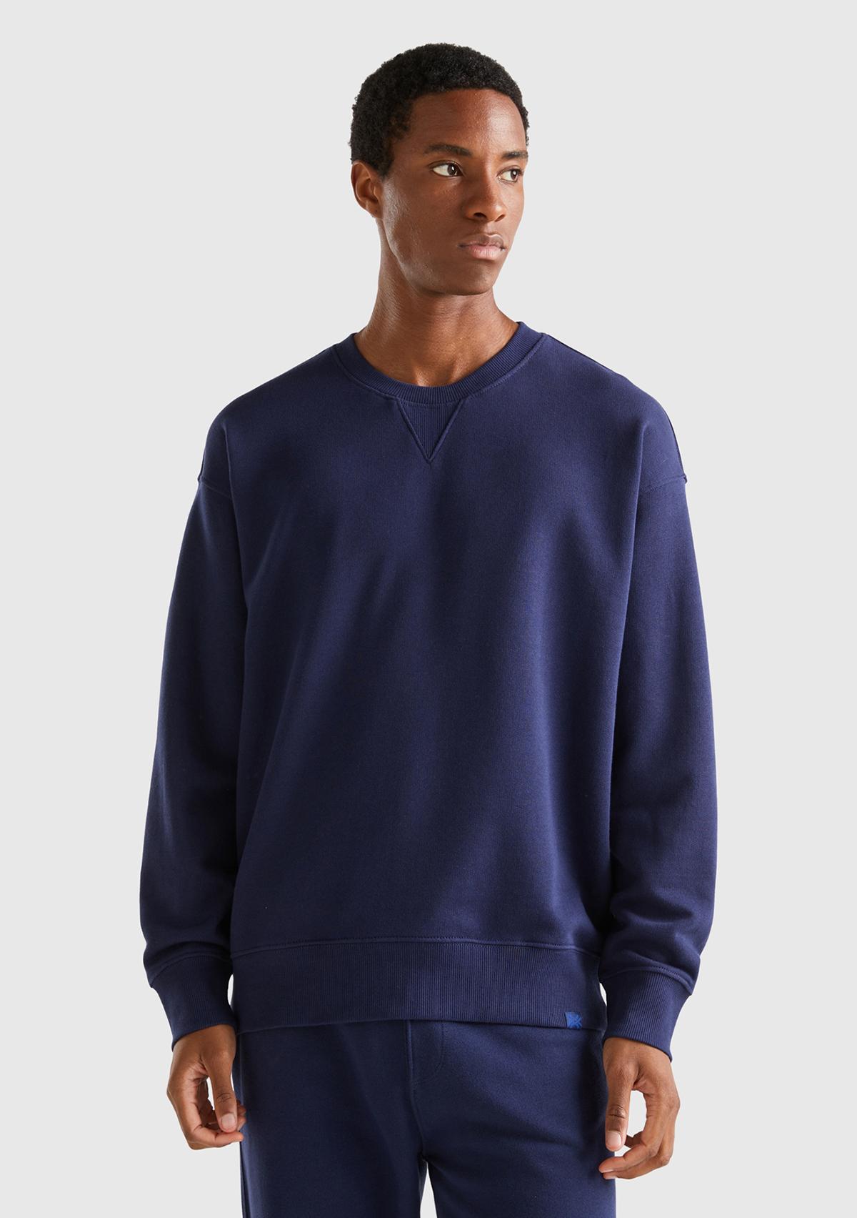  Erkek Lacivert %100 Koton Bisiklet Yaka Basic Sweatshirt